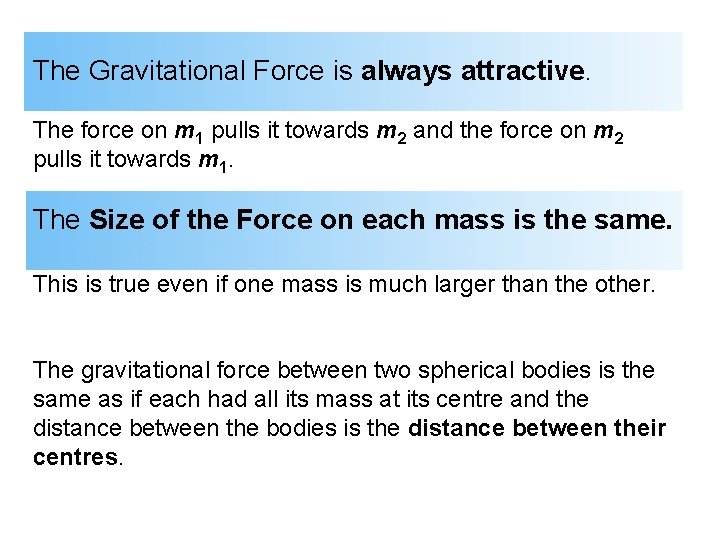 The Gravitational Force is always attractive. The force on m 1 pulls it towards