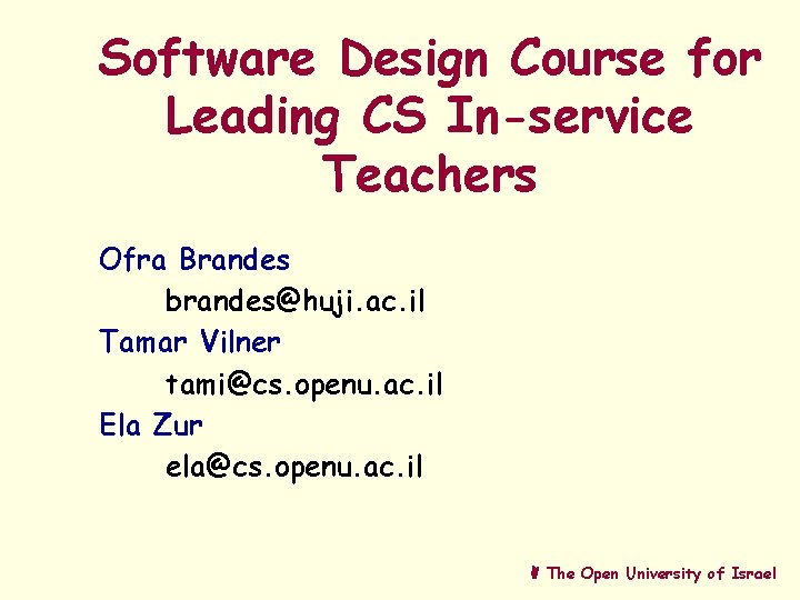 Inservice Computer Program Software Design Course for Leading CS Inservice Teachers
