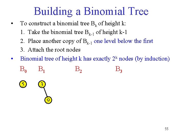 Building a Binomial Tree • • To construct a binomial tree Bk of height