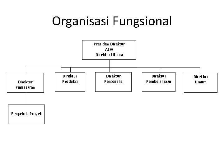 Organisasi Fungsional Presiden Direktur Atau Direktur Utama Direktur Pemasaran Pengelola Proyek Direktur Produksi Direktur