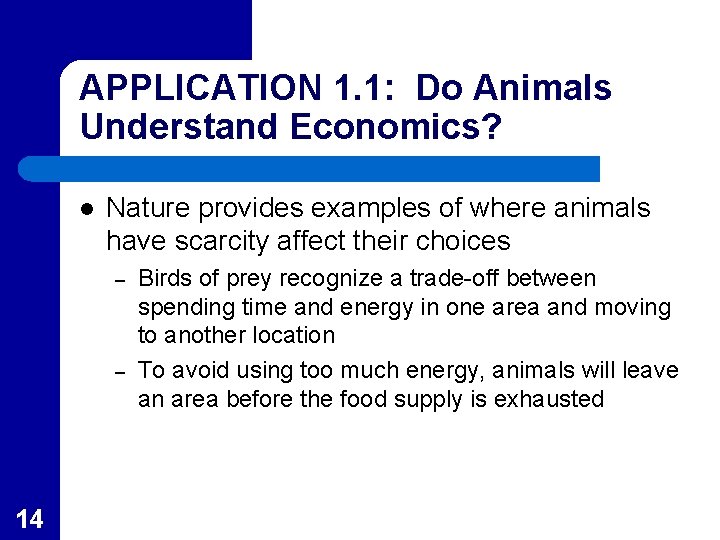 APPLICATION 1. 1: Do Animals Understand Economics? l Nature provides examples of where animals