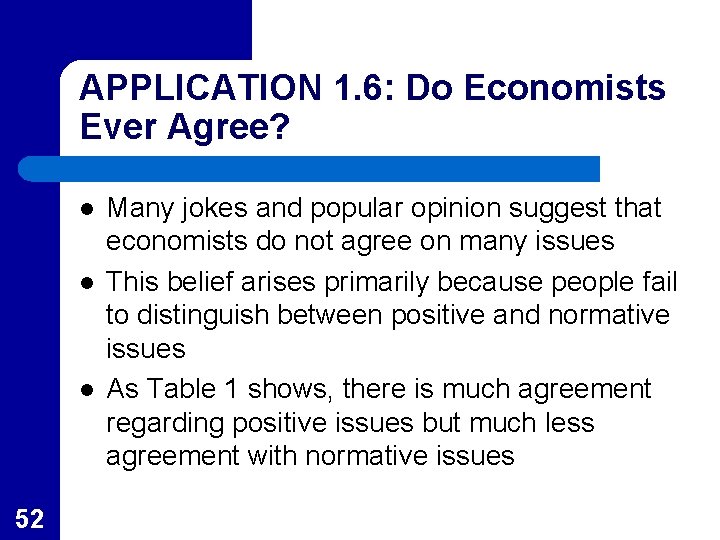 APPLICATION 1. 6: Do Economists Ever Agree? l l l 52 Many jokes and