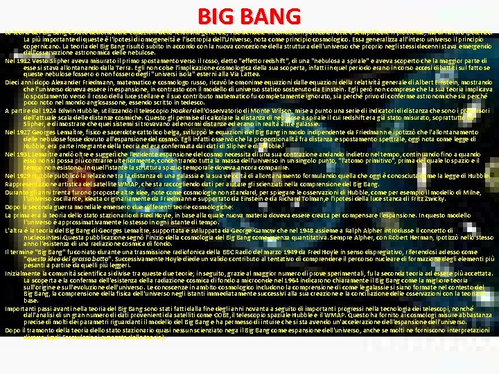 BIG BANG La teoria del Big Bang è stata dedotta dalle equazioni della relatività