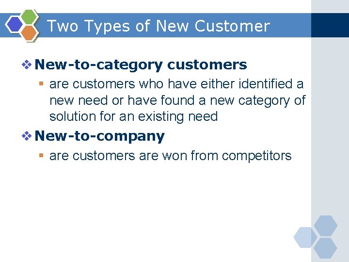 Two Types of New Customer v New-to-category customers § are customers who have either