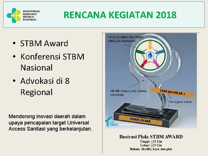 RENCANA KEGIATAN 2018 • STBM Award • Konferensi STBM Nasional • Advokasi di 8