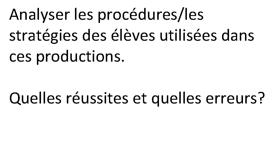 Analyser les procédures/les stratégies des élèves utilisées dans ces productions. Quelles réussites et quelles