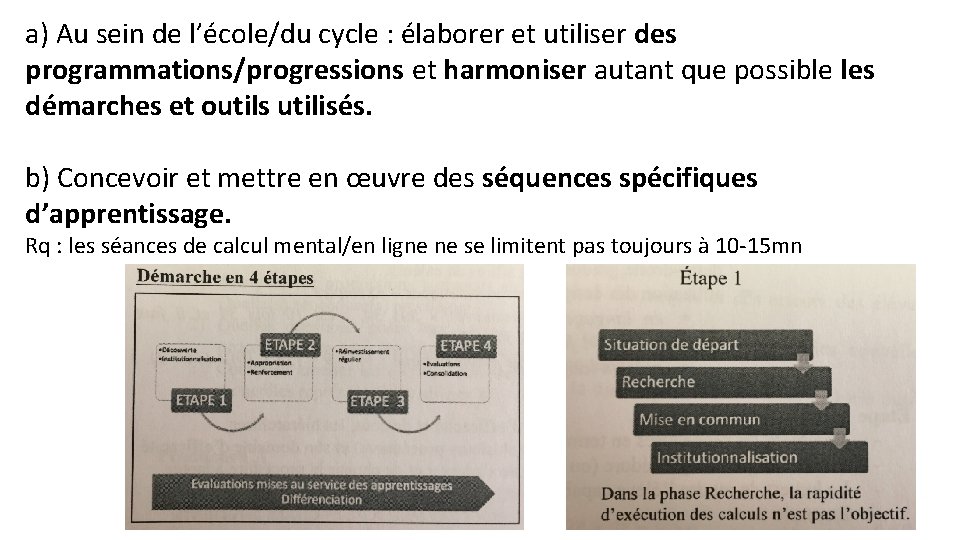 a) Au sein de l’école/du cycle : élaborer et utiliser des programmations/progressions et harmoniser