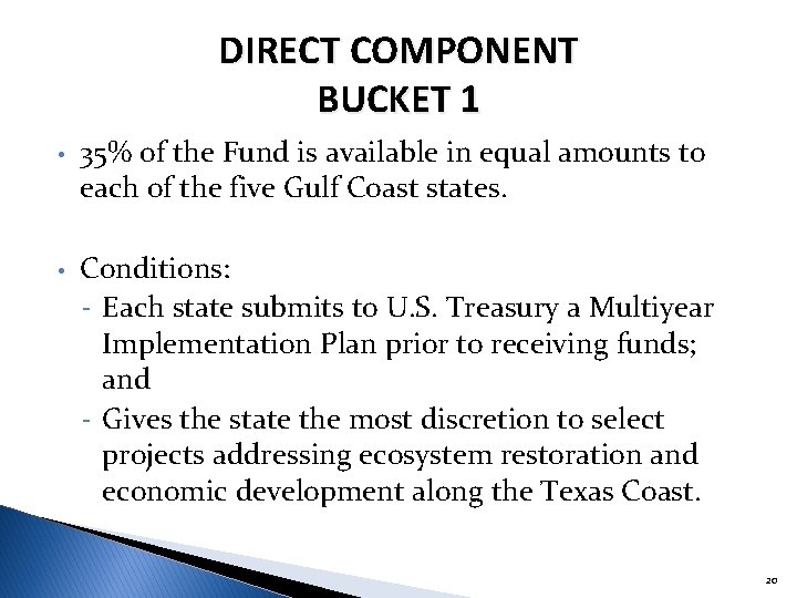 DIRECT COMPONENT BUCKET 1 • 35% of the Fund is available in equal amounts