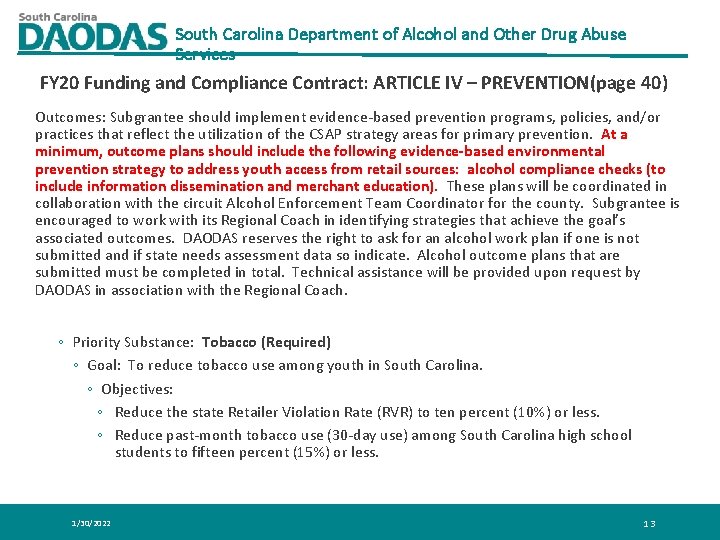 South Carolina Department of Alcohol and Other Drug Abuse Services FY 20 Funding and South Carolina Department of Alcohol and Other Drug Abuse Services FY 20 Funding and