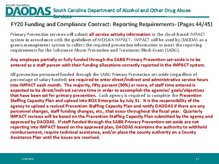 South Carolina Department of Alcohol and Other Drug Abuse Services FY 20 Funding and South Carolina Department of Alcohol and Other Drug Abuse Services FY 20 Funding and