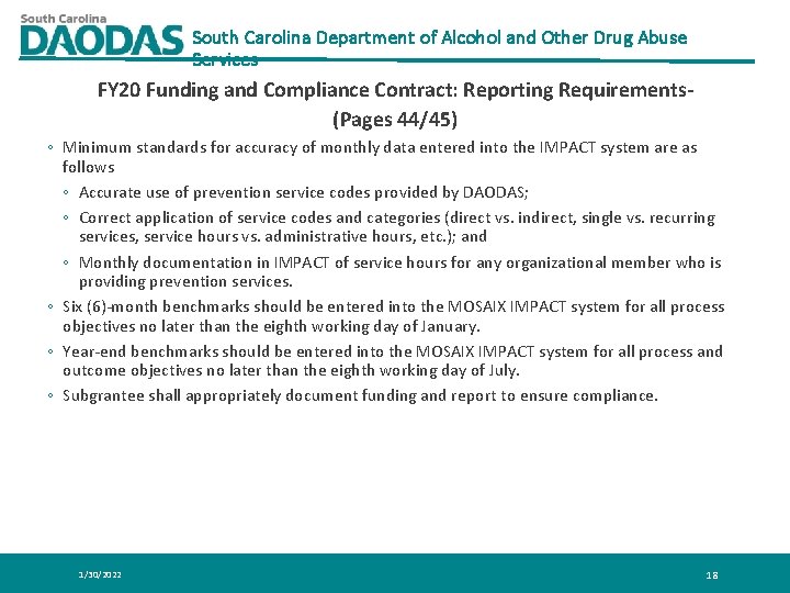 South Carolina Department of Alcohol and Other Drug Abuse Services FY 20 Funding and South Carolina Department of Alcohol and Other Drug Abuse Services FY 20 Funding and