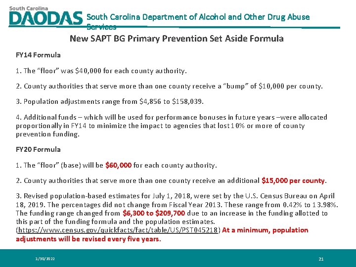 South Carolina Department of Alcohol and Other Drug Abuse Services New SAPT BG Primary South Carolina Department of Alcohol and Other Drug Abuse Services New SAPT BG Primary