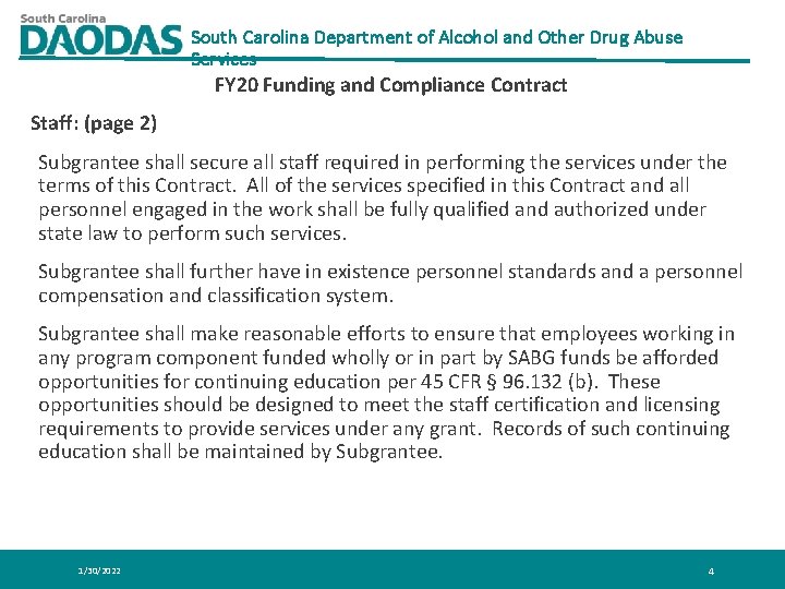 South Carolina Department of Alcohol and Other Drug Abuse Services FY 20 Funding and South Carolina Department of Alcohol and Other Drug Abuse Services FY 20 Funding and