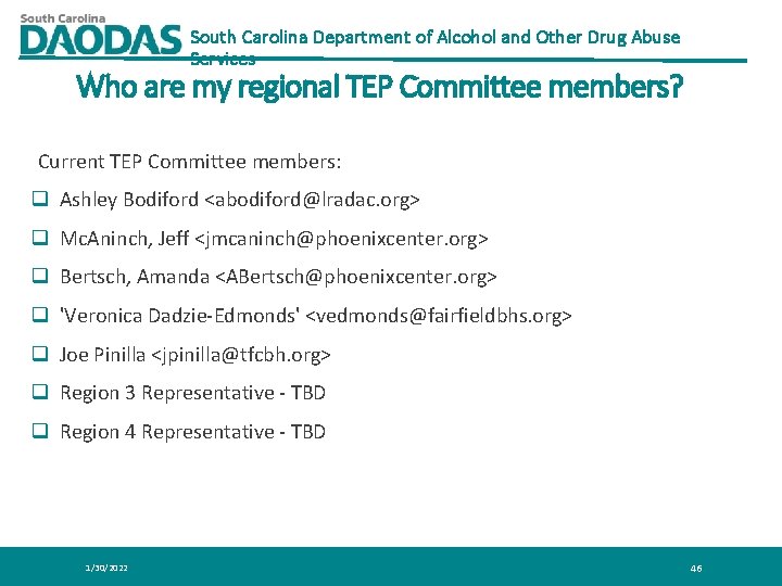 South Carolina Department of Alcohol and Other Drug Abuse Services Who are my regional South Carolina Department of Alcohol and Other Drug Abuse Services Who are my regional