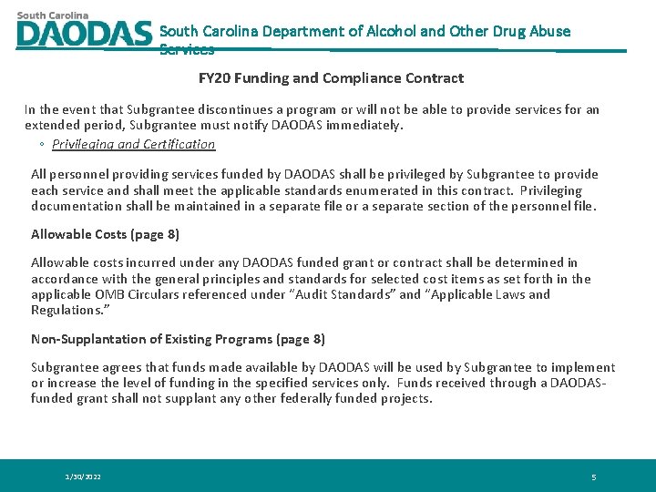 South Carolina Department of Alcohol and Other Drug Abuse Services FY 20 Funding and South Carolina Department of Alcohol and Other Drug Abuse Services FY 20 Funding and