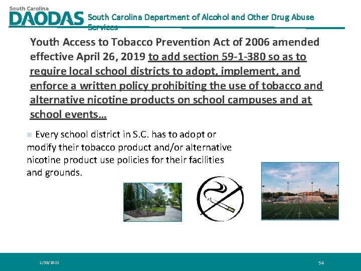 South Carolina Department of Alcohol and Other Drug Abuse Services Youth Access to Tobacco South Carolina Department of Alcohol and Other Drug Abuse Services Youth Access to Tobacco