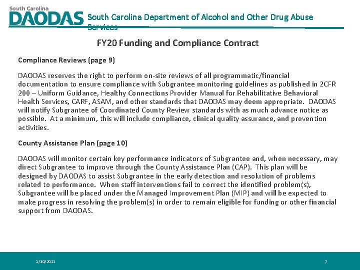 South Carolina Department of Alcohol and Other Drug Abuse Services FY 20 Funding and South Carolina Department of Alcohol and Other Drug Abuse Services FY 20 Funding and