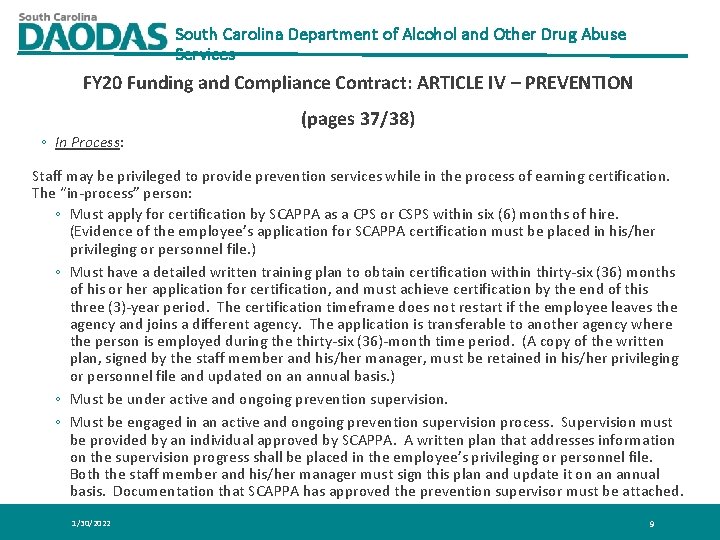 South Carolina Department of Alcohol and Other Drug Abuse Services FY 20 Funding and South Carolina Department of Alcohol and Other Drug Abuse Services FY 20 Funding and