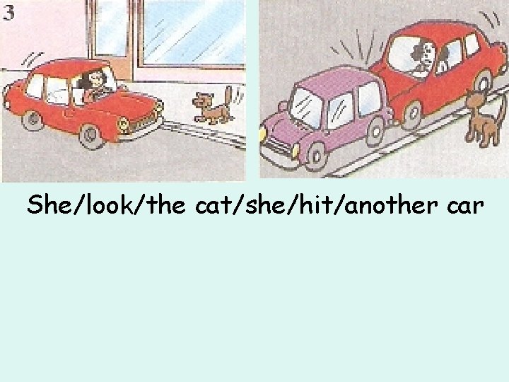 She/look/the cat/she/hit/another car 