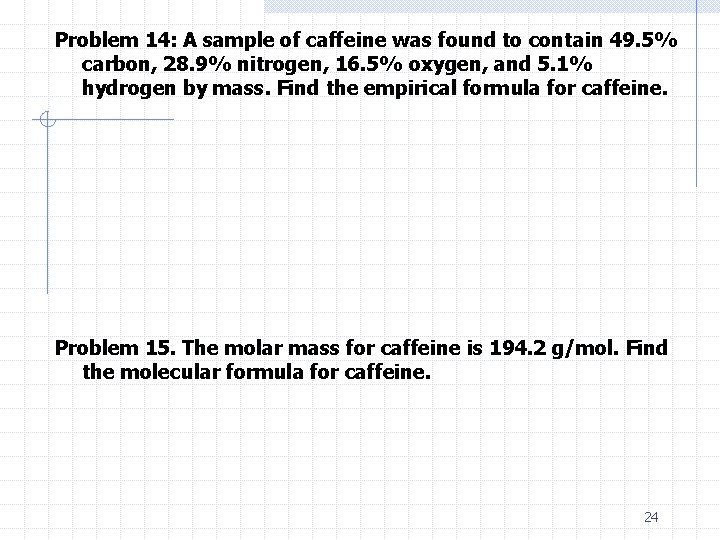 Problem 14: A sample of caffeine was found to contain 49. 5% carbon, 28.