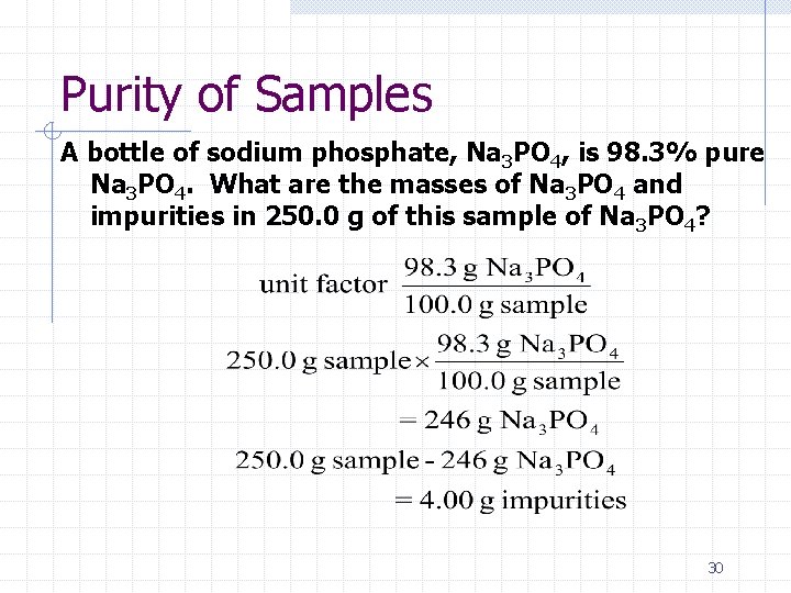 Purity of Samples A bottle of sodium phosphate, Na 3 PO 4, is 98.