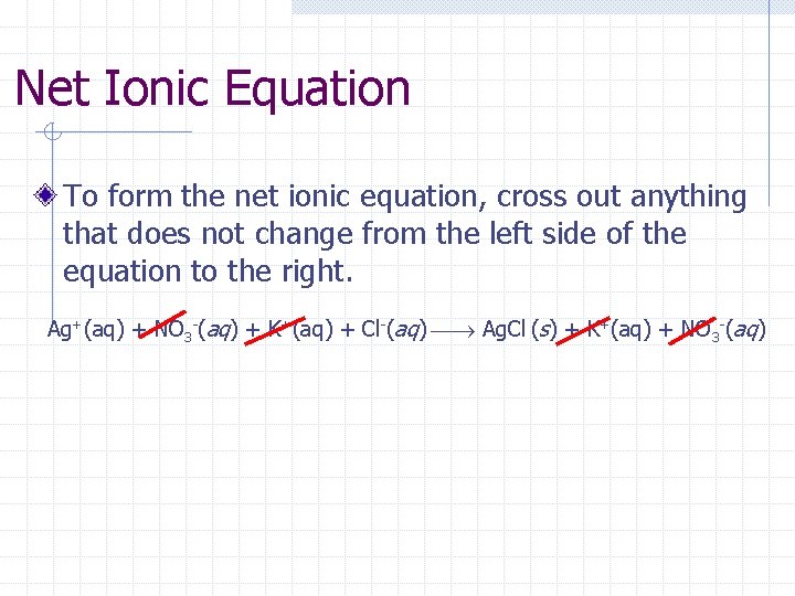Net Ionic Equation To form the net ionic equation, cross out anything that does