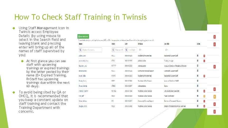 How To Check Staff Training in Twinsis Using Staff Management icon in Twinsis access