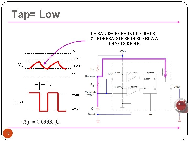 Tap= Low LA SALIDA ES BAJA CUANDO EL CONDENSADOR SE DESCARGA A TRAVÉS DE