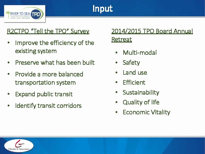 Input R 2 CTPO “Tell the TPO” Survey • Improve the efficiency of the