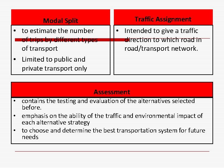 Modal Split • to estimate the number of trips by different types of transport