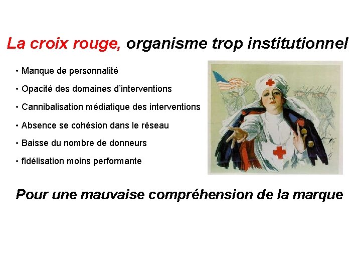 La croix rouge, organisme trop institutionnel • Manque de personnalité • Opacité des domaines