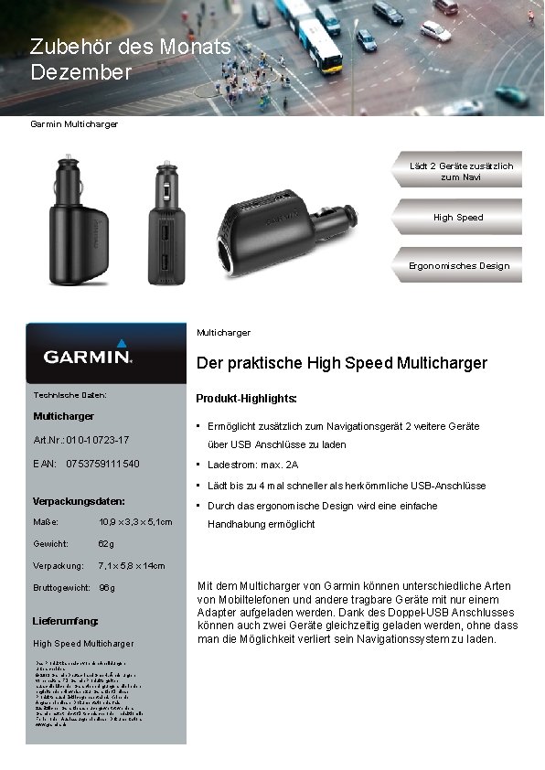 Zubehör des Monats Dezember Garmin Multicharger Lädt 2 Geräte zusätzlich zum Navi High Speed