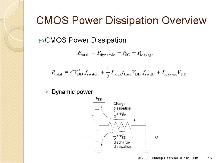 CMOS Power Dissipation Overview CMOS Power Dissipation ◦ Dynamic power © 2008 Sudeep Pasricha