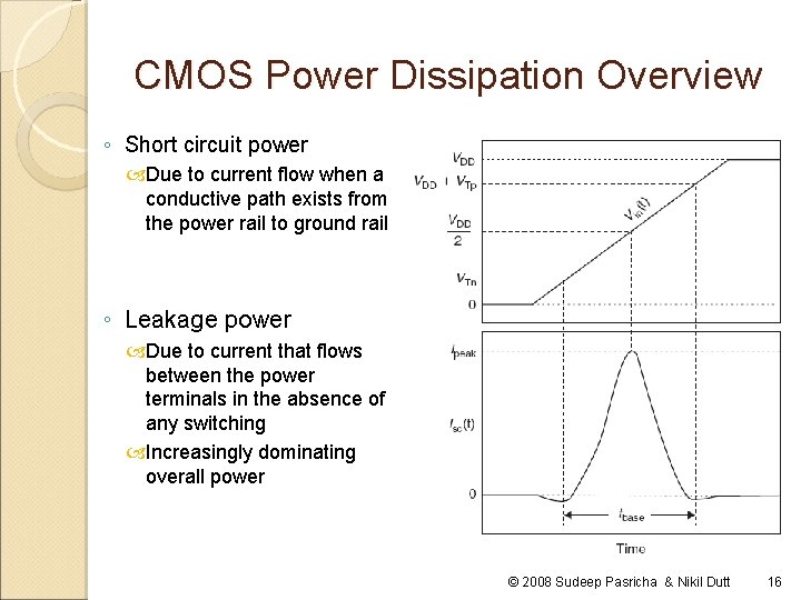 CMOS Power Dissipation Overview ◦ Short circuit power Due to current flow when a