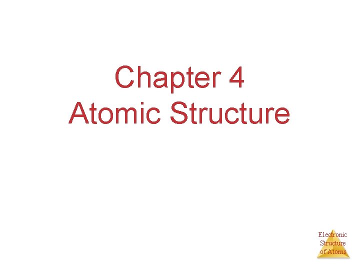 Chapter 4 Atomic Structure Electronic Structure of Atoms 