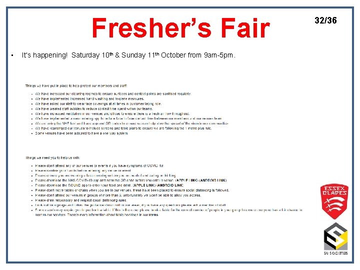 Fresher’s Fair • It’s happening! Saturday 10 th & Sunday 11 th October from