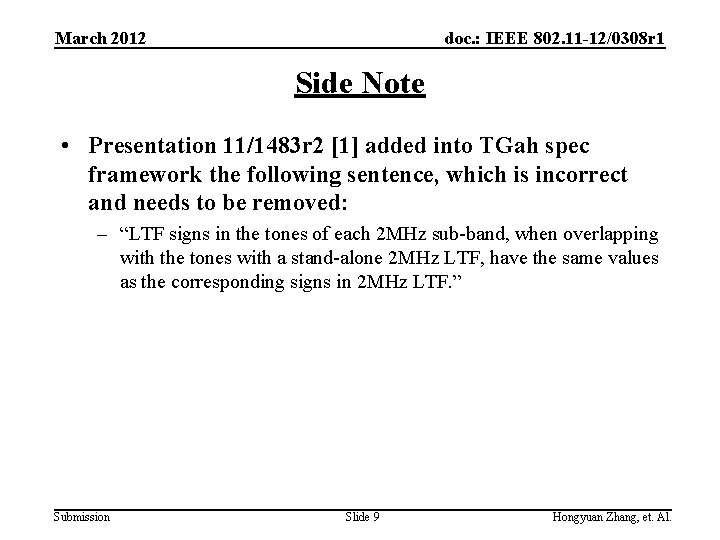 March 2012 doc. : IEEE 802. 11 -12/0308 r 1 Side Note • Presentation