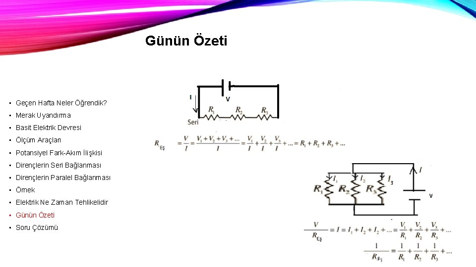 Günün Özeti • Geçen Hafta Neler Öğrendik? • Merak Uyandırma • Basit Elektrik Devresi