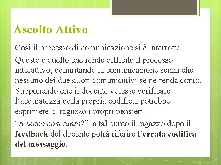 Ascolto Attivo Cosi il processo di comunicazione si è interrotto. Questo è quello che