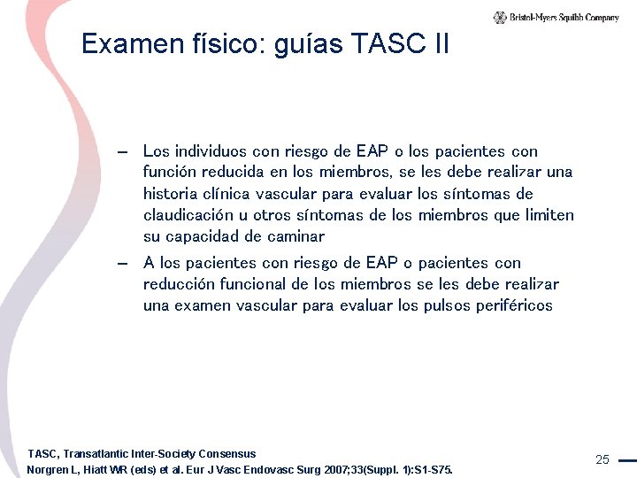 Examen físico: guías TASC II – Los individuos con riesgo de EAP o los