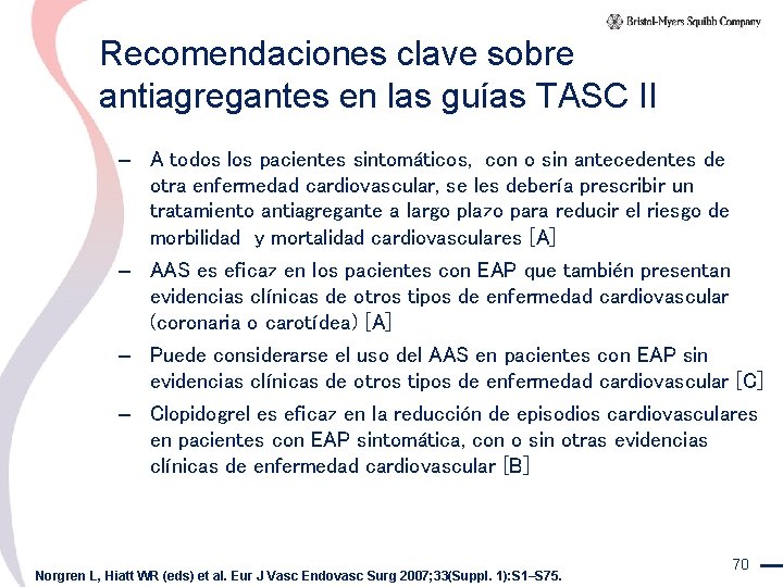 Recomendaciones clave sobre antiagregantes en las guías TASC II – A todos los pacientes