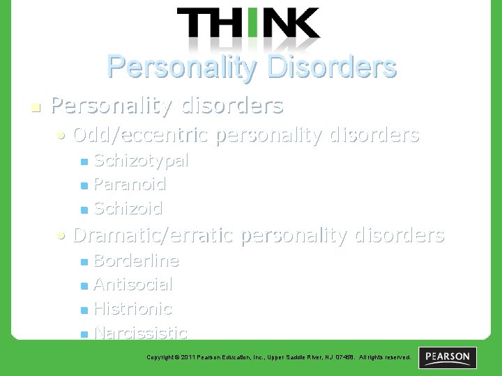 Personality Disorders n Personality disorders • Odd/eccentric personality disorders Schizotypal n Paranoid n Schizoid