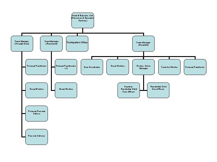 Head of Business Unit (Resources & Specialist Services) Team Manager (Through Care) Team Manager