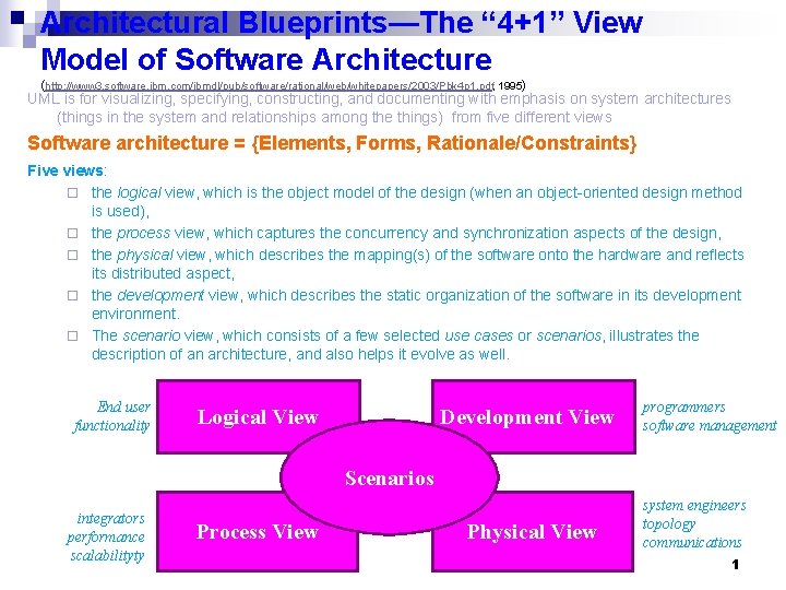 Architectural Blueprints—The “ 4+1” View Model of Software Architecture (http: //www 3. software. ibm.