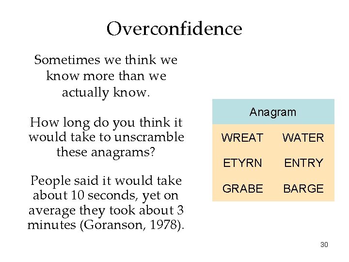 Overconfidence Sometimes we think we know more than we actually know. How long do