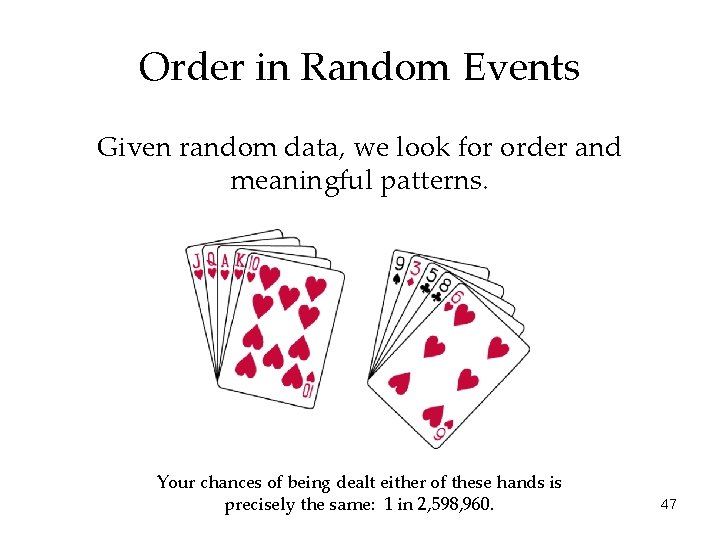 Order in Random Events Given random data, we look for order and meaningful patterns.