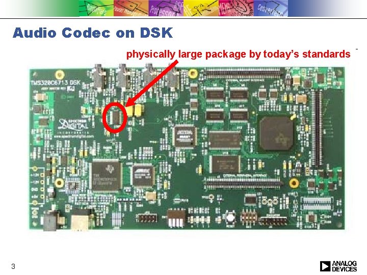 Audio Codec on DSK physically large package by today’s standards 3 