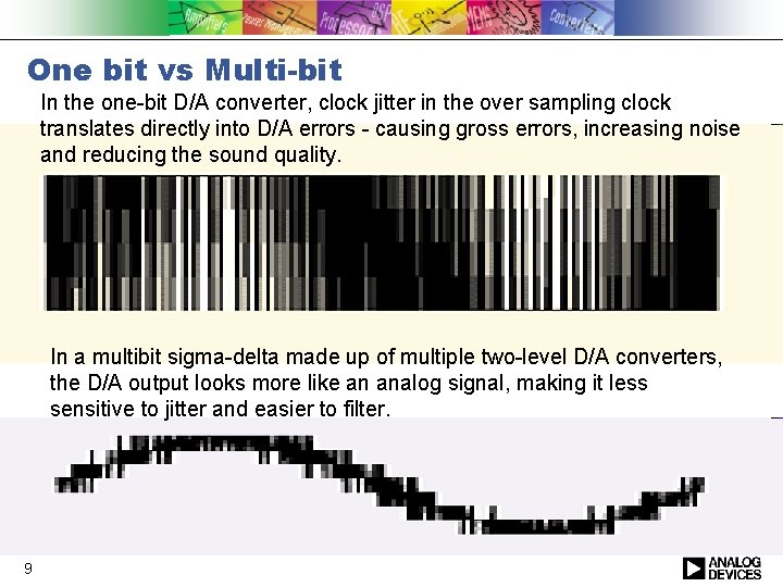One bit vs Multi-bit In the one-bit D/A converter, clock jitter in the over