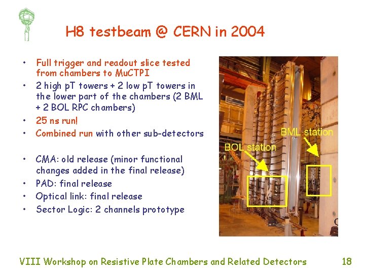 H 8 testbeam @ CERN in 2004 • • Full trigger and readout slice