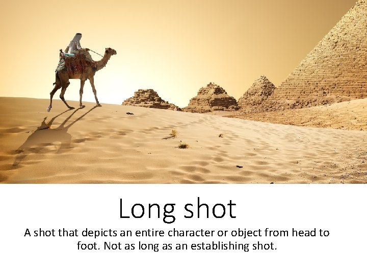 Long shot A shot that depicts an entire character or object from head to